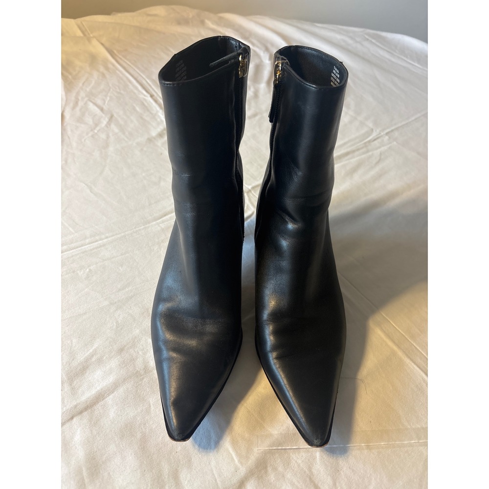 J.Crew Ankle Boots Women 8.5 Black Fair Leather Kitten Heel Pointed Toe CC055